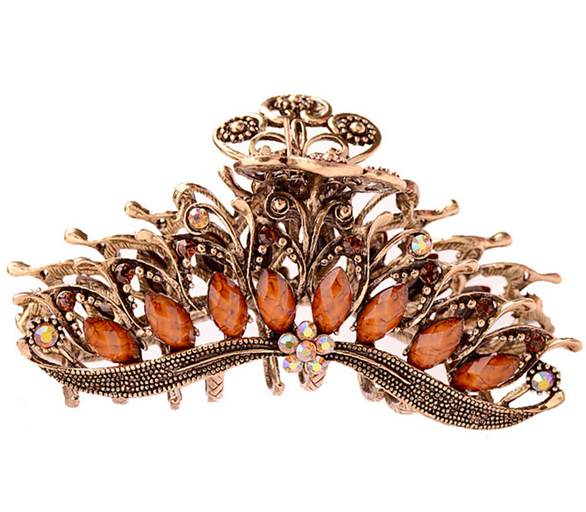 Fodattm Women Lady Girls Retro Flowers Hair Claw Clip Large Hair Updo Grip Bath Accessories for Thick Hair Vintage Alloy Rhinestone Non-Slip Hair Jaw Clips Hairpin Fancy Hair Clamp (Brown)