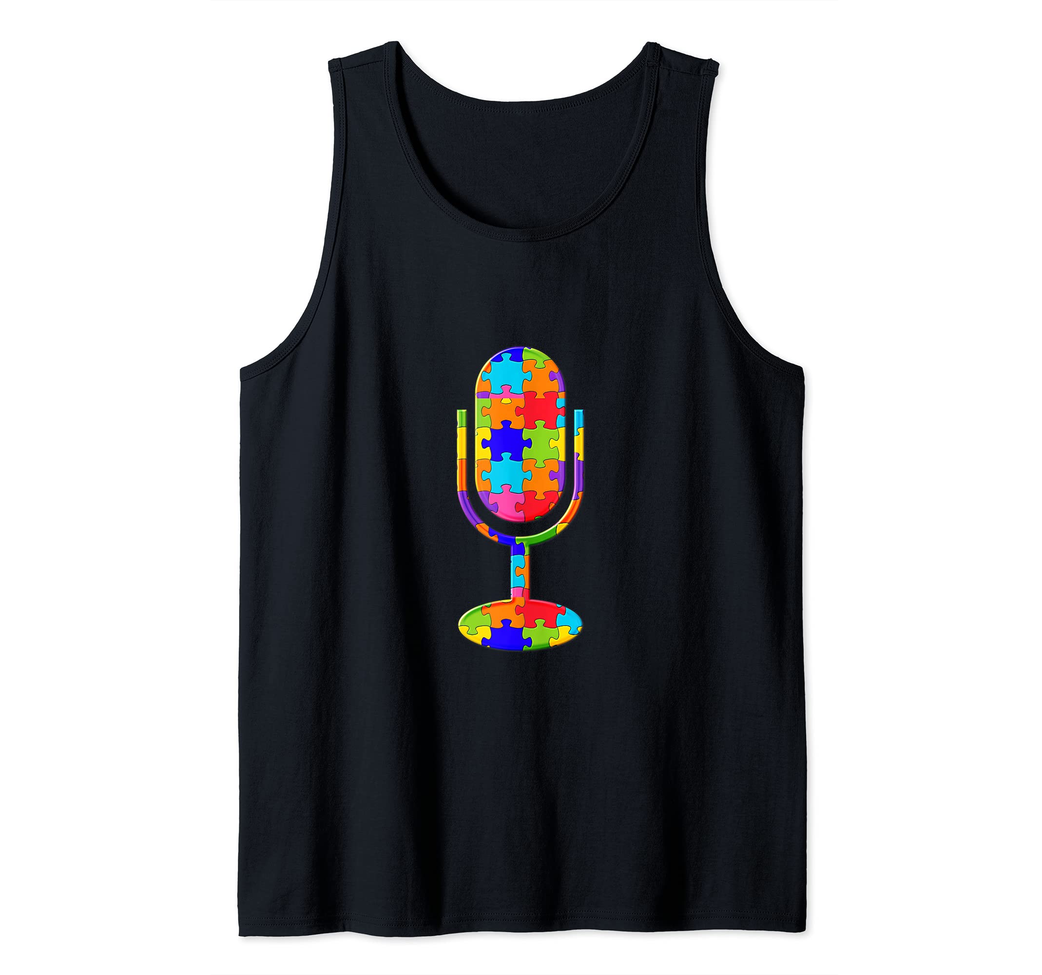 Webinar Podcast Microphone Mic Jigsaw Autism Puzzle Tank Top