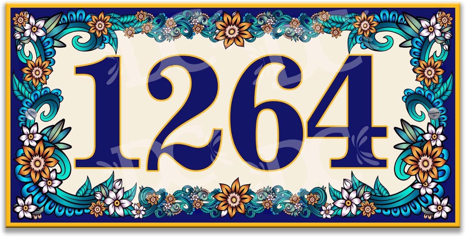 Plaques & Wall Art - Garden Floral House Address Ceramic Tile House Number Address Plaque
