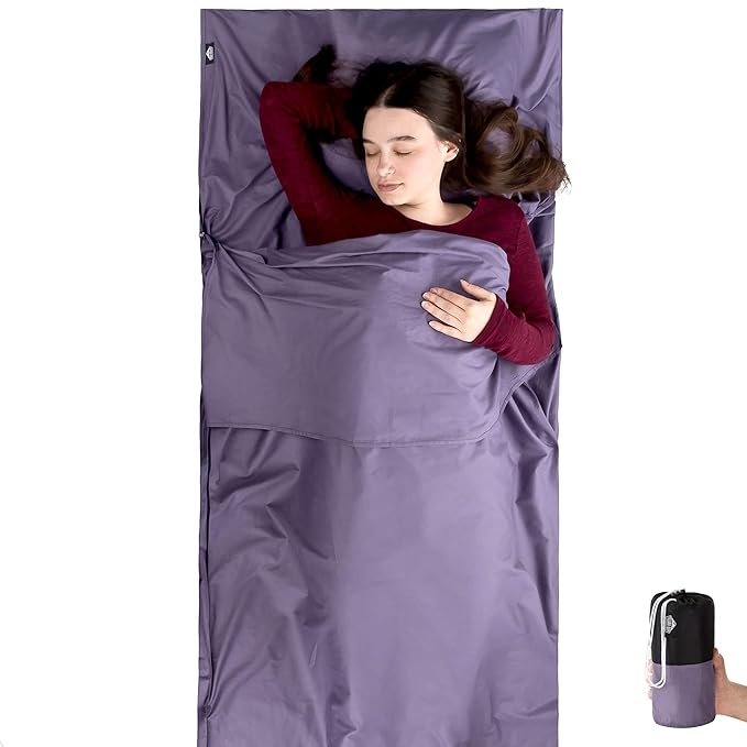 RedValley Reiseschlafsack aus 100% Baumwolle - Leichter Hüttenschlafsack 220x90cm mit Reißverschluss