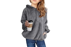 Ofenbuy Kids Girl's Fuzzy Hoodies Zipper Warm Loose Sherpa Hooded Sweatshirt Pullover With Pockets