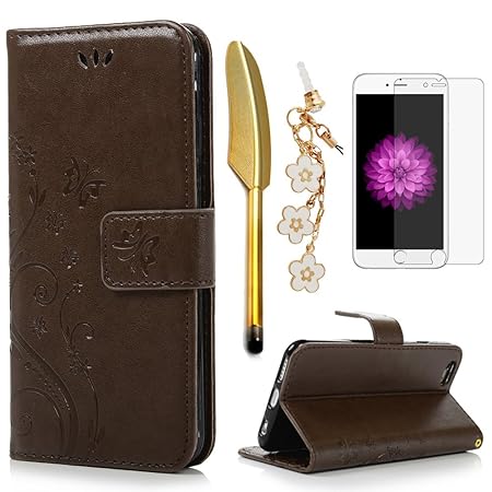 iPhone 6 / 6S Hülle (4,7 Zoll) Wallet Case Flip Hülle YOKIRIN Schmetterling Blumen Muster Schutzhülle PU Leder Brieftasche Le