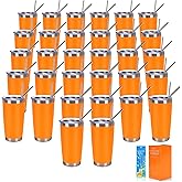 IEOVIEE 32 Pack, 20oz Stainless Steel Bulk Tumblers with Lids and Straws, Double Wall Insulated Travel Coffee Mug, Durable Powder Coated Tumbler Bulk Cup for Cold and Hot Drinks(Orange)