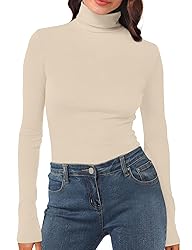 Womens Long Sleeve Turtleneck T-Shirts Mock Neck
