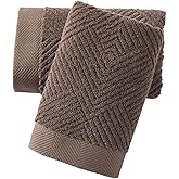 sense gnosis Chocolate Hand Towel Set of 2 Premium 100% Cotton Herringbone Striped Weave Ultra Soft Highly Absorbent Hand Towel for Bathroom 13 X 29 Inch