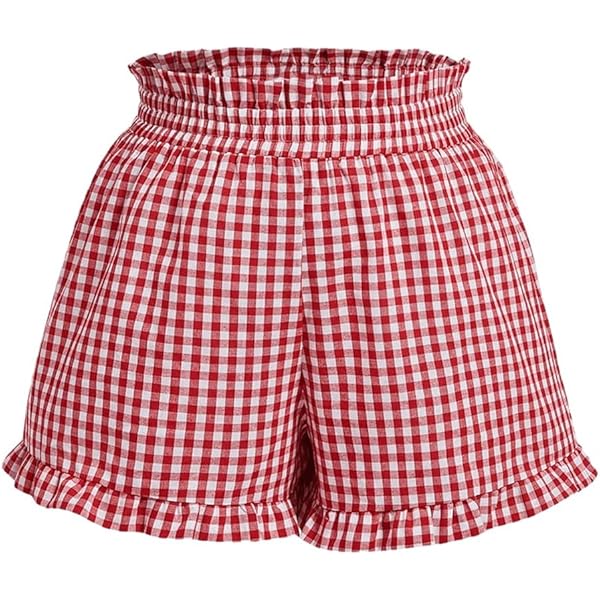 ショートパンツ OJOS : 25SS / Reversible Plaid Track Shorts (2colors) OYOANGLE Women's Plus Size Plaid Ruffle Hem Shorts Elastic