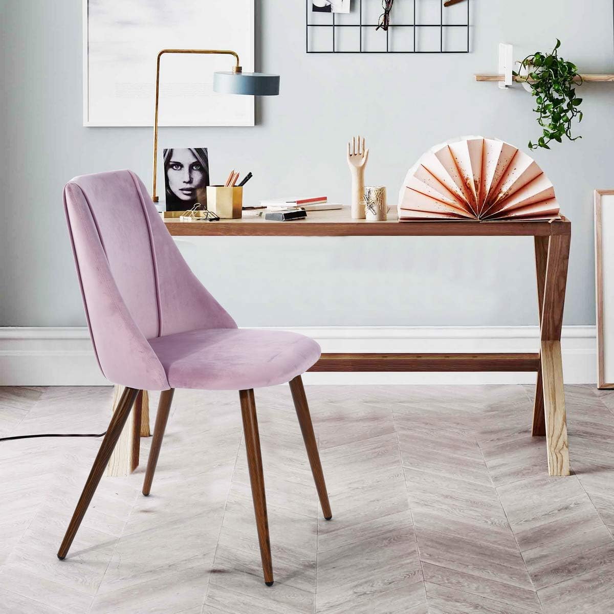 EGGREE Mid Century Modern Accent Living Room Chairs Set of 2 Upholstered Velvet Leisure Armchairs Home Office Chair with Metal Legs for Kitchen Dining Room Bedroom, Accent Furniture-Purple