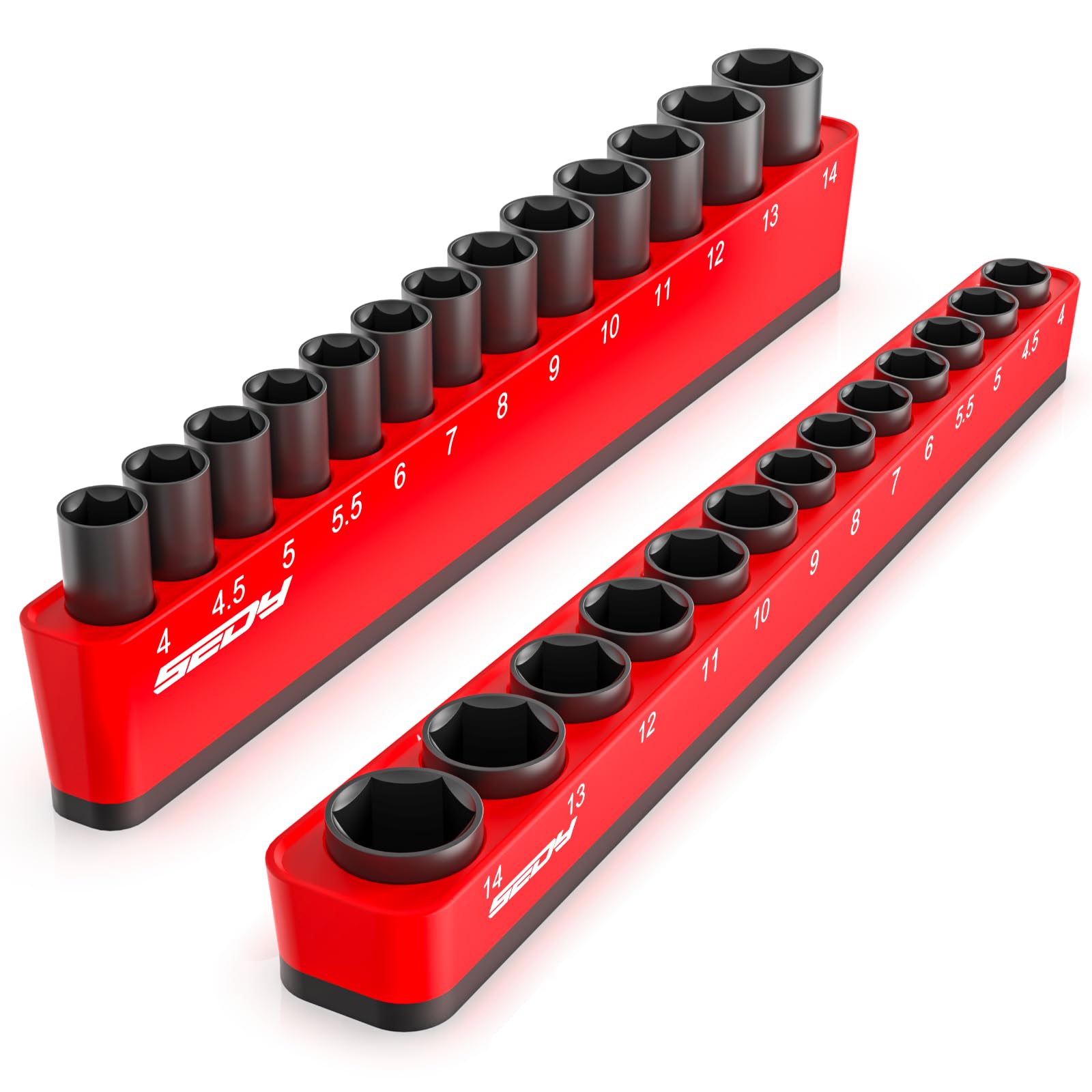 Photo 1 of 2-Piece 1/4"-Drive Metric Magnetic Socket Organizer Set (Holds 26 Sockets) - Detachable Tool Tray with 5mm Magnetic Base, Screw-Fixed Design & Heavy-Duty Modular Storage for Garage/Home Workshop