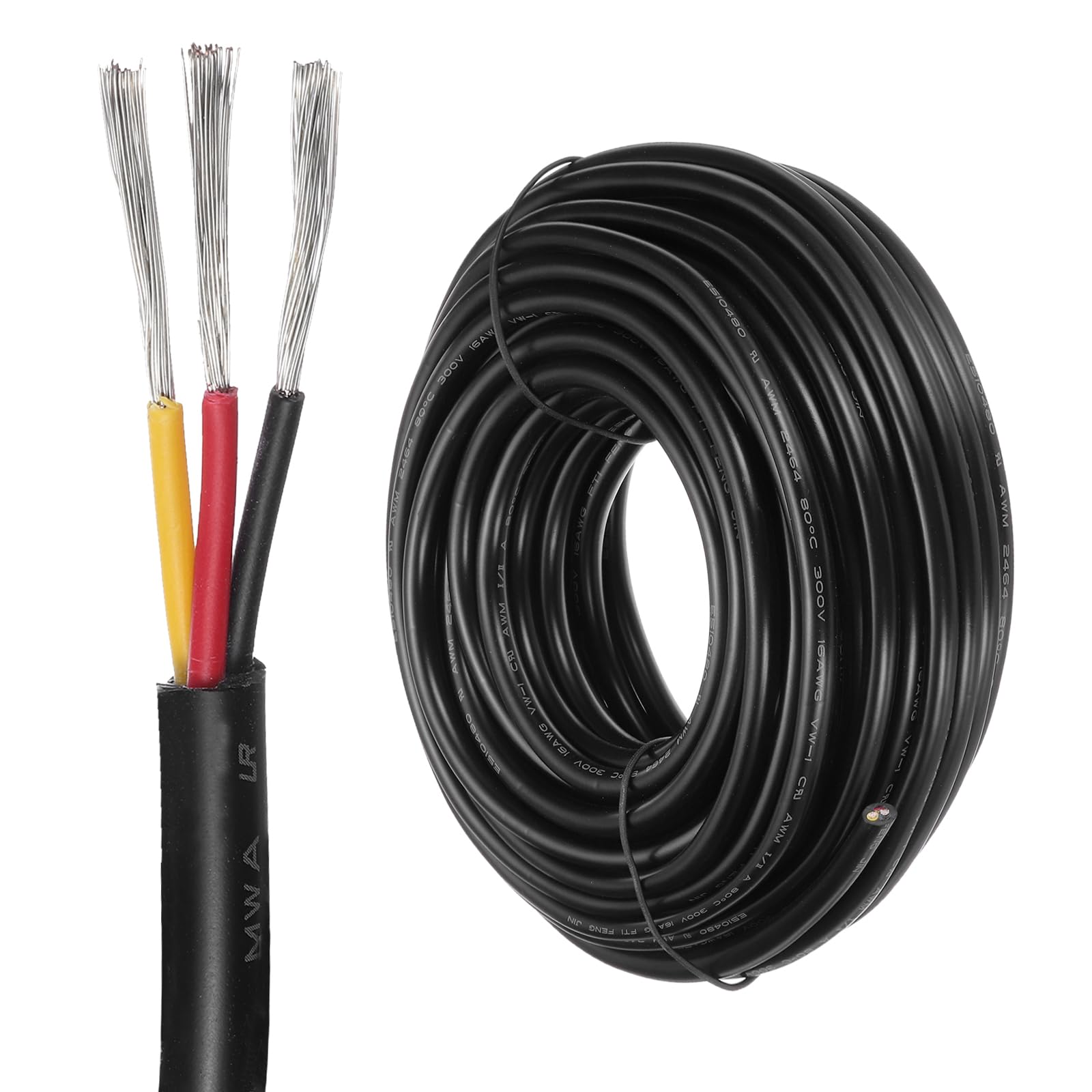 DMiotech 16 Gauge Wire Electrical Wire 3 Conductor, 16 AWG Extension Cable Cord 50 Ft/15 m UL2464 300V Stranded Tinned Copper Wire for LED Lighting Automotive