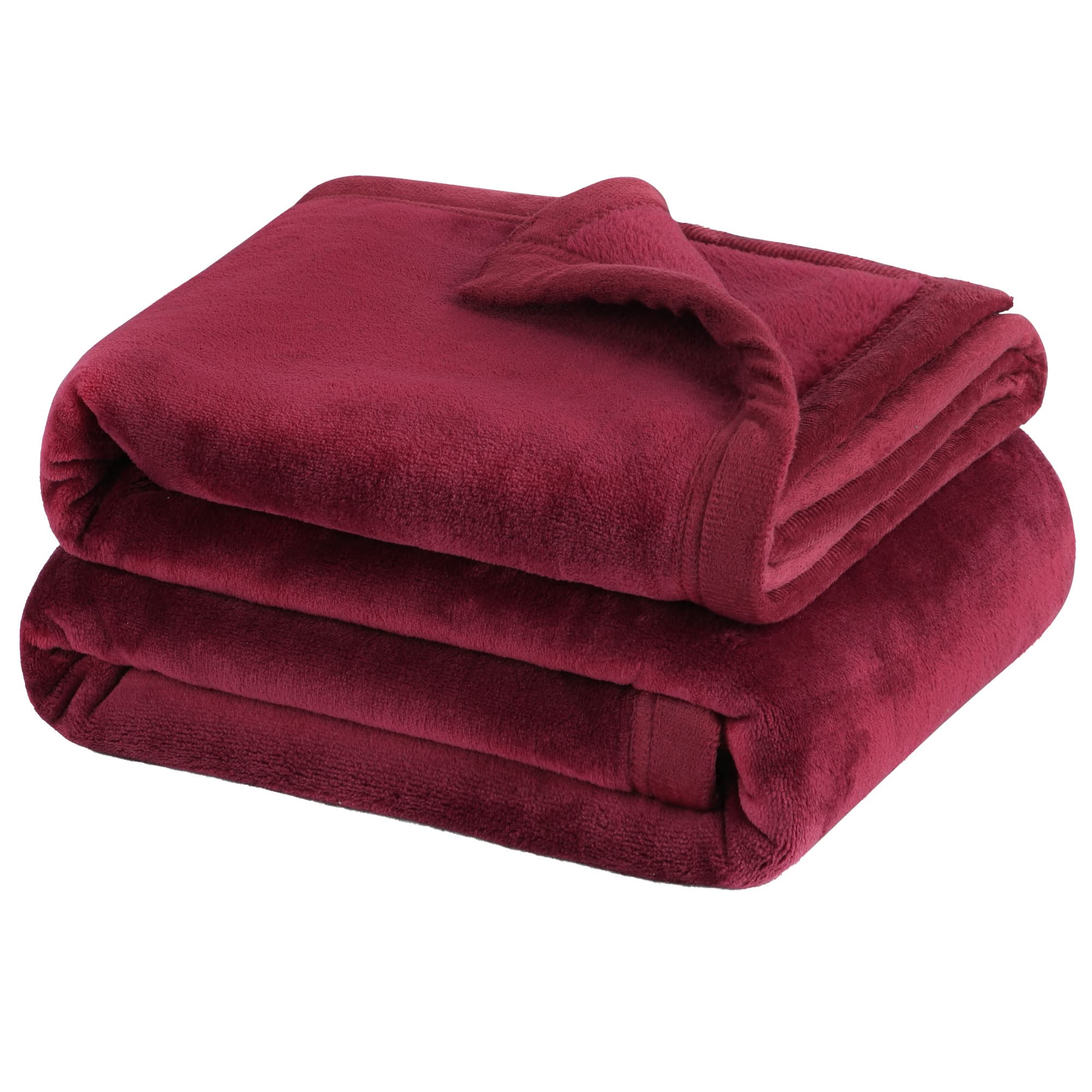 PiccoCasa Flannel Fleece Blanket Soft Lightweight Warm Fuzzy Blanket for All-Seasons, Wide Hemmed Luxury Comfy Decorative for Couch Living Room Burgundy Single (130 x 150cm)