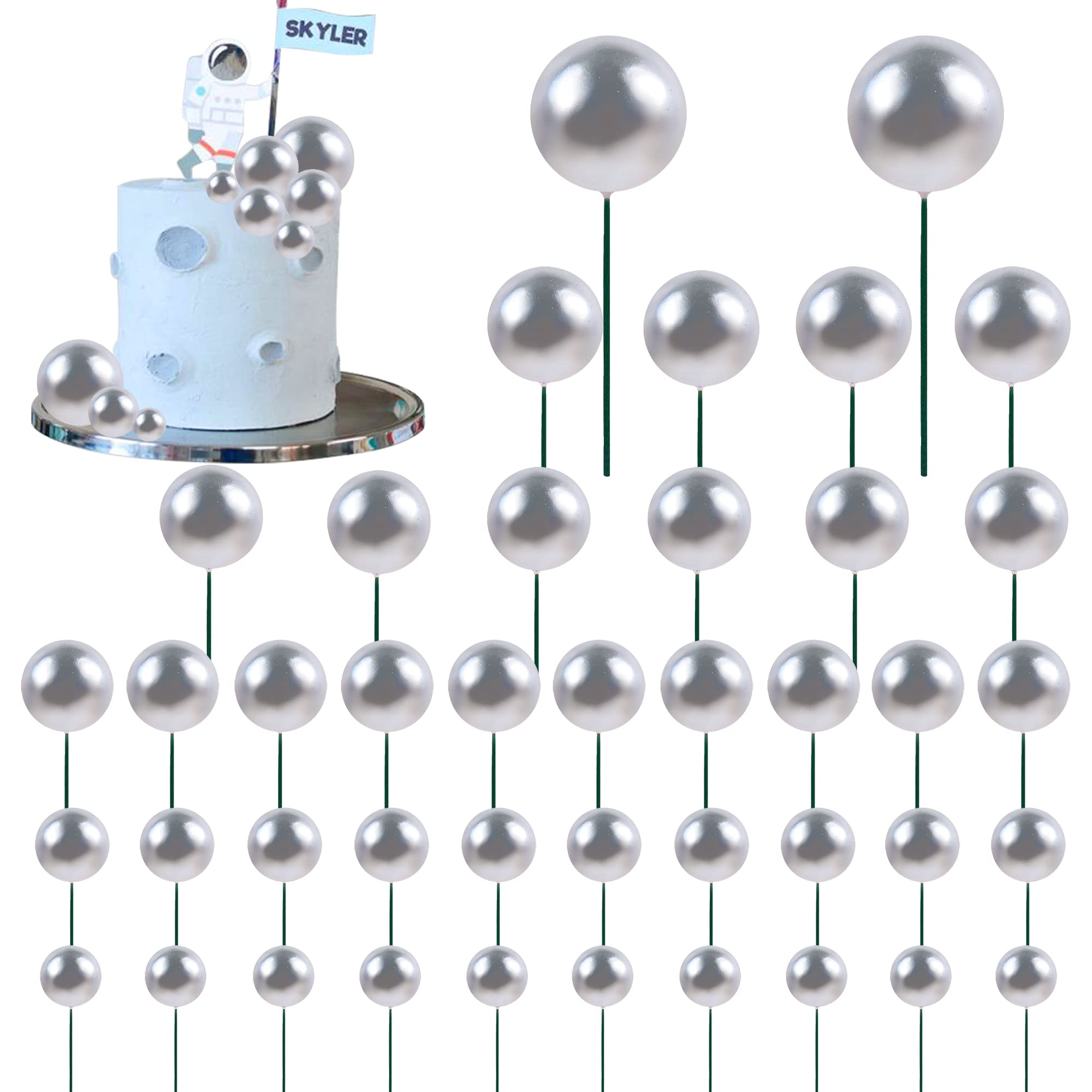 Blumomon 42Pcs Round Ball Cake Topper Silver Round Gold Foam Mini Balloons Cupcake Toppers DIY Decorating Tools for Birthday Party Wedding Supplies Baby Shower Decorations