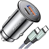 USB C Car Charger Super Mini AINOPE All Metal 36W Fast USB Car Charger PD&QC 3.0 Dual Port Car Adapter Compatible with iPhone