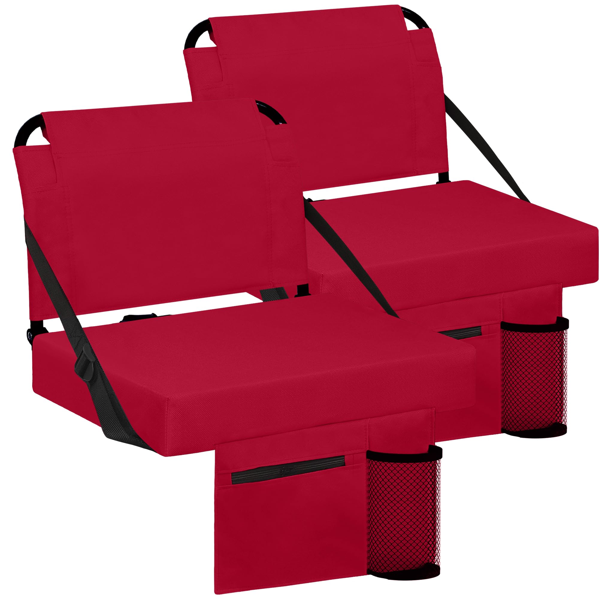 Photo 1 of Besunbar Stadium Seats for Bleachers 2 Pack w/Back Support Bleacher Seat Soft Cushion Light Weight Includes Shoulder Strap & Cup Holder, Front & Back Zipper Pocket, Suitable for Sports Events,Maroon