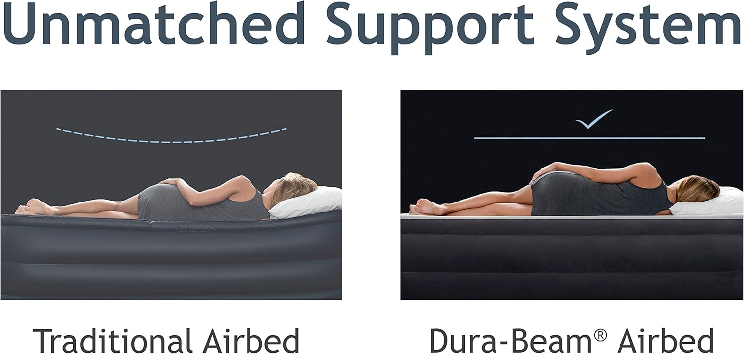 Intex Dura-Beam Series Deluxe Pillow Rest Raised Airbed with Internal Pump & Built-in Pillow, Twin: Sports & Outdoors