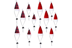 JOTFA 12 Pieces Chicken Christmas Hats, Small Animals Christmas Hats with Adjustable Chin Strap for Chicks Hen Rooster Goose Duck Parrot Hamster Guinea Pig Lizard (Red Plaid and Red, Set of 12)
