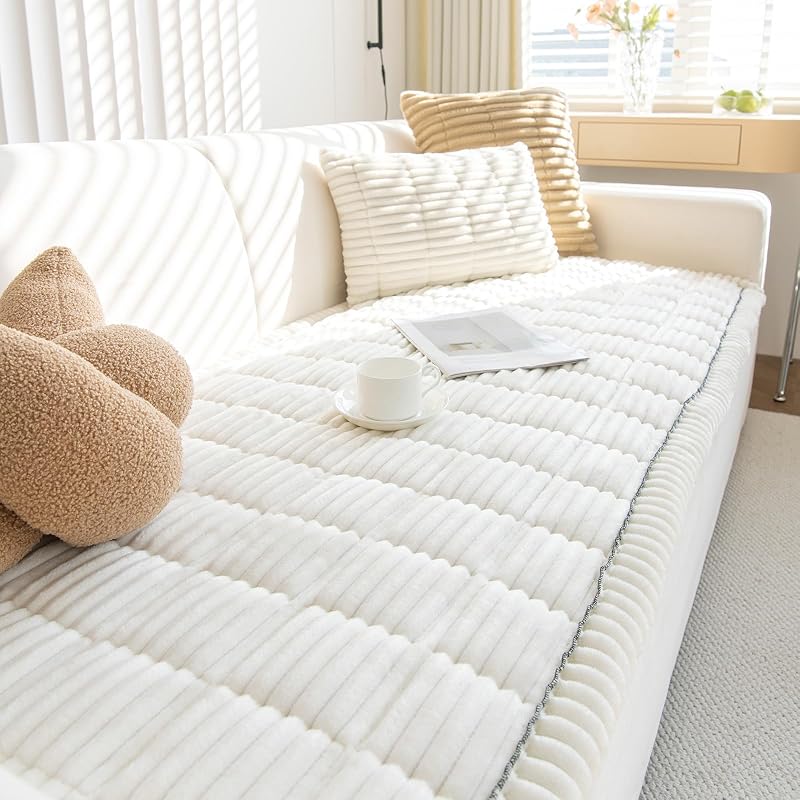 GKXLH Thick Corduroy Sofa Cover 2-4 Seater White 90x180cm Non-Slip