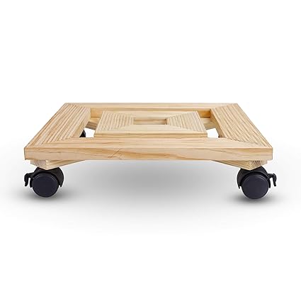 Sharpex Wooden Plant Stand | Planter Trolley Rolling Tray Coaster | Trolley Heavy Duty Wheels Flower Pot Trolley | 4 Moving Wheels Plant Trolley - Brown
