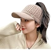Epsion Knit Beanie Hat for Women High Bun Ponytail Skull Cap Stretch Winter Chunky Warm Visor Brim Crochet Hats