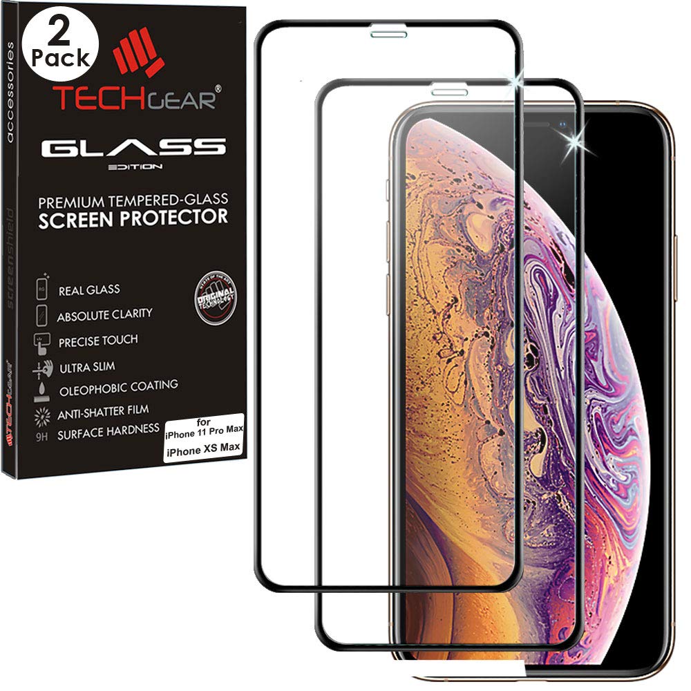 TECHGEAR [2 Pack Screen Protectors Compatible with Apple iPhone 11 Pro Max, iPhone XS Max [FULL Screen Adhesion] & [Full Coverage] 3D GLASS Edition Tempered Glass Screen Protectors Guards Covers