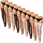 Hicarer 9 Pairs Women Thigh High Fishnet Stockings Silky Thigh High Stockings Lace Fishnet Over The Knee Socks