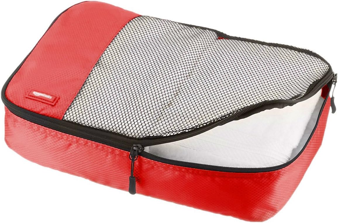  | Basics 4 Piece Packing Travel Organizer Cubes Set - Medium, Red | Packing Organizers