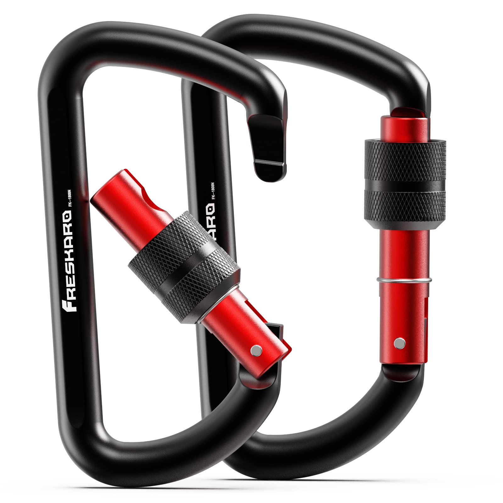 FresKaro 3inch Locking Carabiner Clips Heavy Duty, Strong 12kN Screw-gate Aluminum Carabina, Karabiner Hooks, Rust free, Lightweight, for Dog Lead, Hammocks, Swing, Camping, Key, D-Shaped, 2Pack,Black