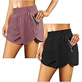 URATOT 2 Pack Women's Athletic Shorts Quick Dry High Waisted Running Shorts with Zip Pocket Gym Elastic Workout Short