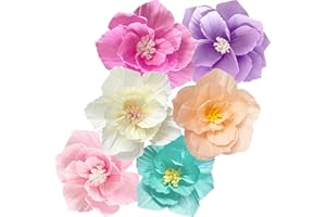 ANSOMO Paper Flowers Pink Purple Ivory Light Blue Pastel Artificial Crepe Tissue Wall Home Décor Wedding Birthday Bridal Baby Shower Classroom Nursery Room Floral Colorful Party Decorations