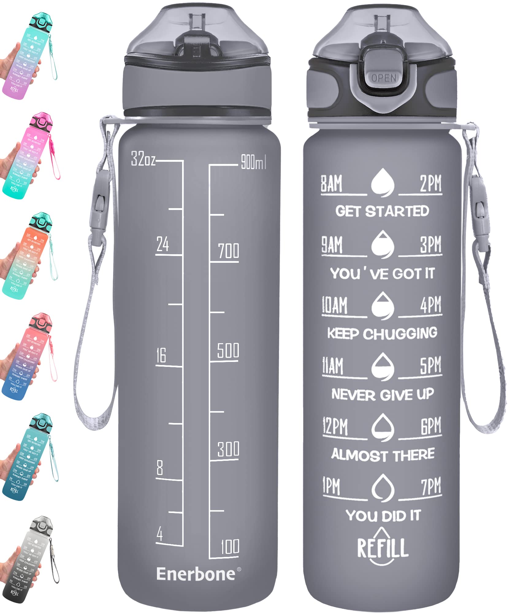 Photo 1 of Enerbone 32 oz Drinking Water Bottle with Times to Drink and Straw, Motivational with Carrying Strap, Leakproof BPA & Toxic Free, Ensure You Drink Enough Water for Fitness Gym Outdoor