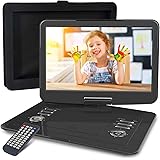 WONNIE 16.9" Portable DVD/CD Player with 14.1" Large Swivel Screen, Car Headrest Case, 6 Hrs 4000mAH Rechargeable Battery, Re