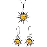 Ian and Valeri Co. Honey Amber Sterling Silver Sun Set Earrings Necklace 18 Inches