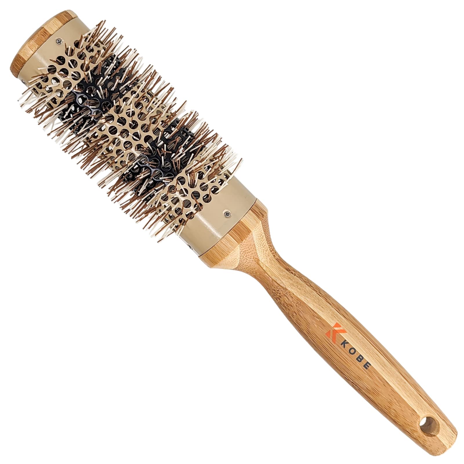 Kobe Pinto Professional Bamboo Thermal Round Brush - Styling Brush for Blow Drying, Curling - Eco Friendly Bamboo Handle - Heat-Retaining Ceramic Barrel (38 mm)
