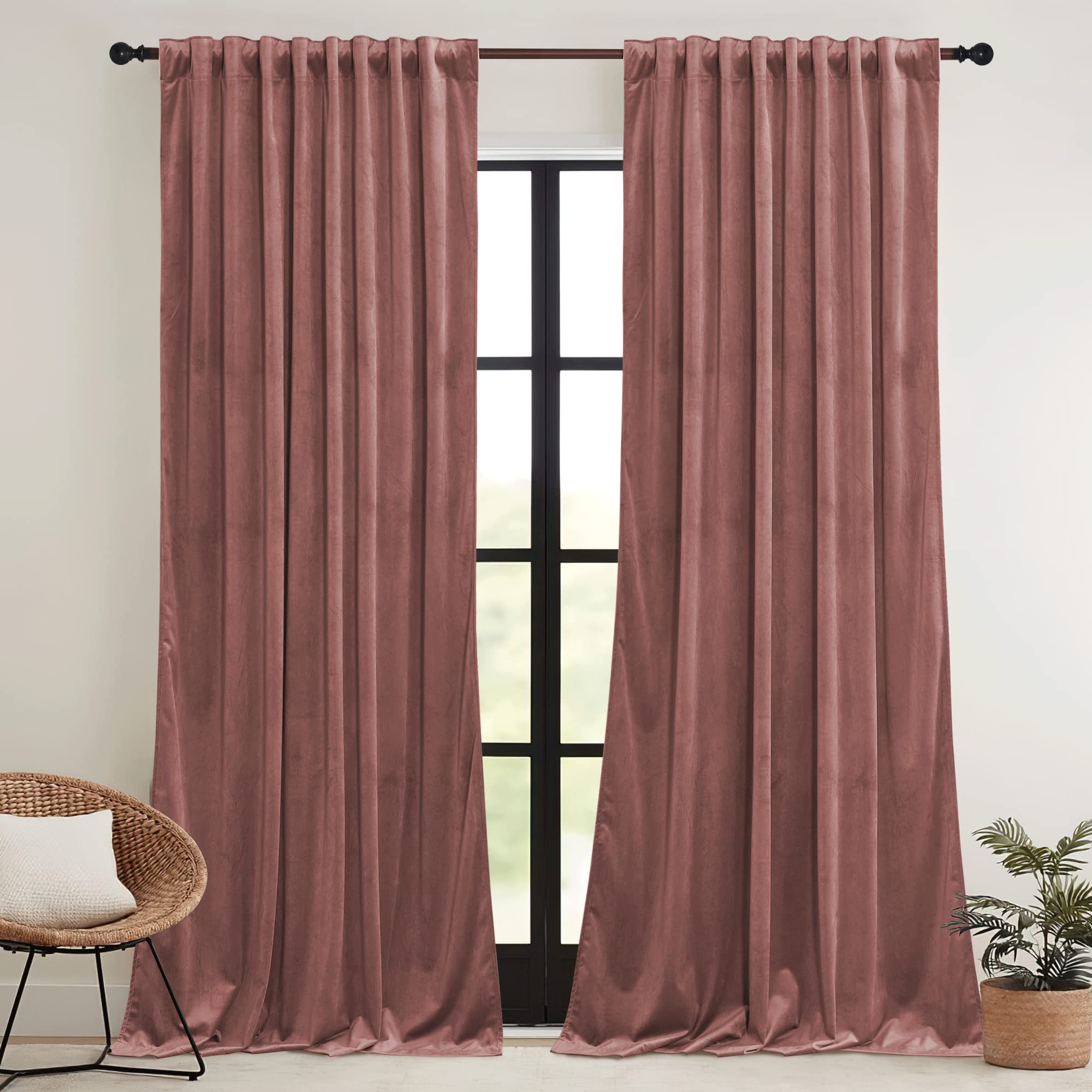 Photo 1 of RYB HOME Wild Rose Pink Velvet Curtains 90 inches Long - Super Soft Girl Bedroom Window Decorative Drapes Thermal Insulated Room Darkening Curtains for Guest Room, 2 Panels