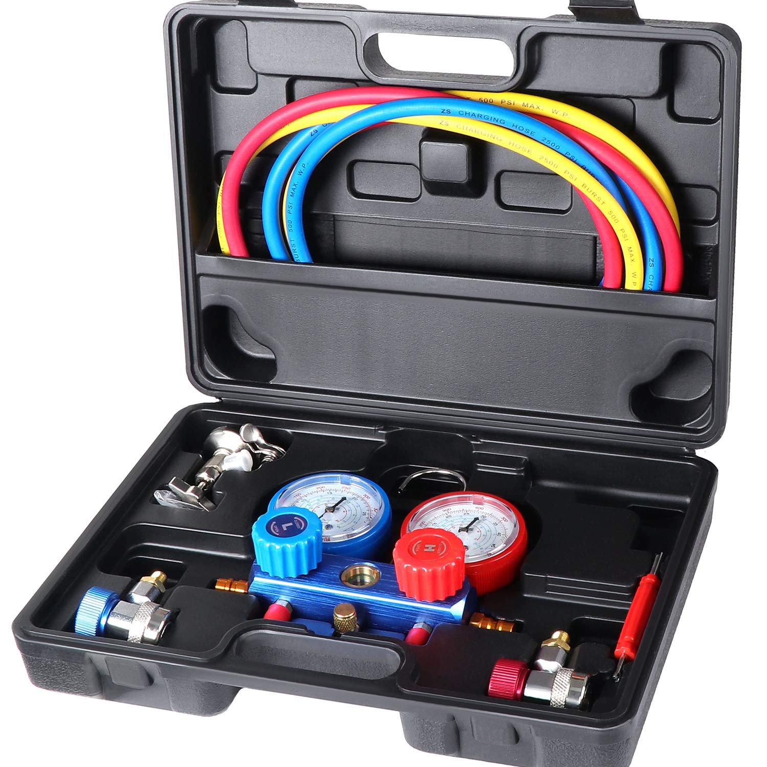 WiMas R134a Air Conditioning Refrigerant Manifold Gauge Set, Refrigeration Kit, Diagnostic Manifold Gauge Set for Automotive Air Conditioning Systems