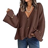 Saodimallsu Womens Oversized Cardigan Sweaters Button Up V Neck Long Sleeve Open Front Chunky Knit Sweater Coats