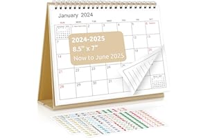 SKYDUE Calendar 2024-2025, Small Standing Desk Calendar, from Jan.2024 to Jun.2025, 7" x 8.5", To-do List & Notes for Kitchen Office School
