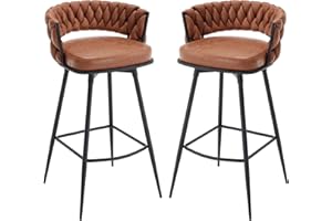 BV BONNE VIE BV Counter Height Bar Stools Set of 2, 26 inch Seat Height Bar Stools, 180° Swivel Barstools with Woven Back and Footrest, Suede Fabric Counter Stools for Kitchen Island, Bar Pub