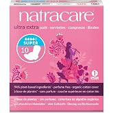 Natracare Ultra Extra Pads with Wings, Super, Individually Wrapped, Made with Certified Organic Cotton, Ecologically Certified Cellulose Pulp and Plant Starch (1 Pack, 10 Pads Total)