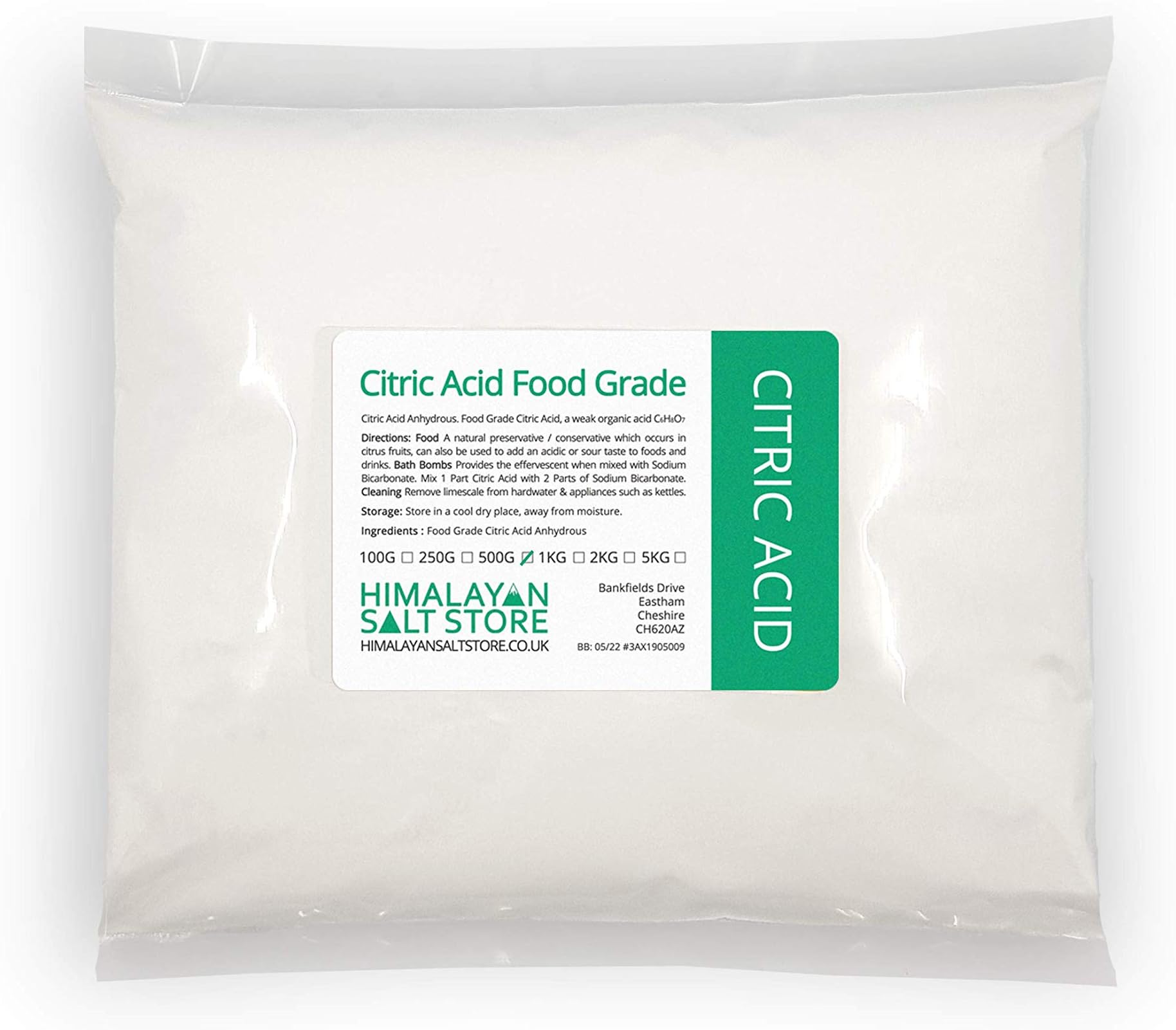CITRIC ACID ANHYDROUS | Food Grade | 100g,250g,500g,1kg,2kg,5kg,10kg,25kg | Bath Bombs Cleaning Home Brew (500G)