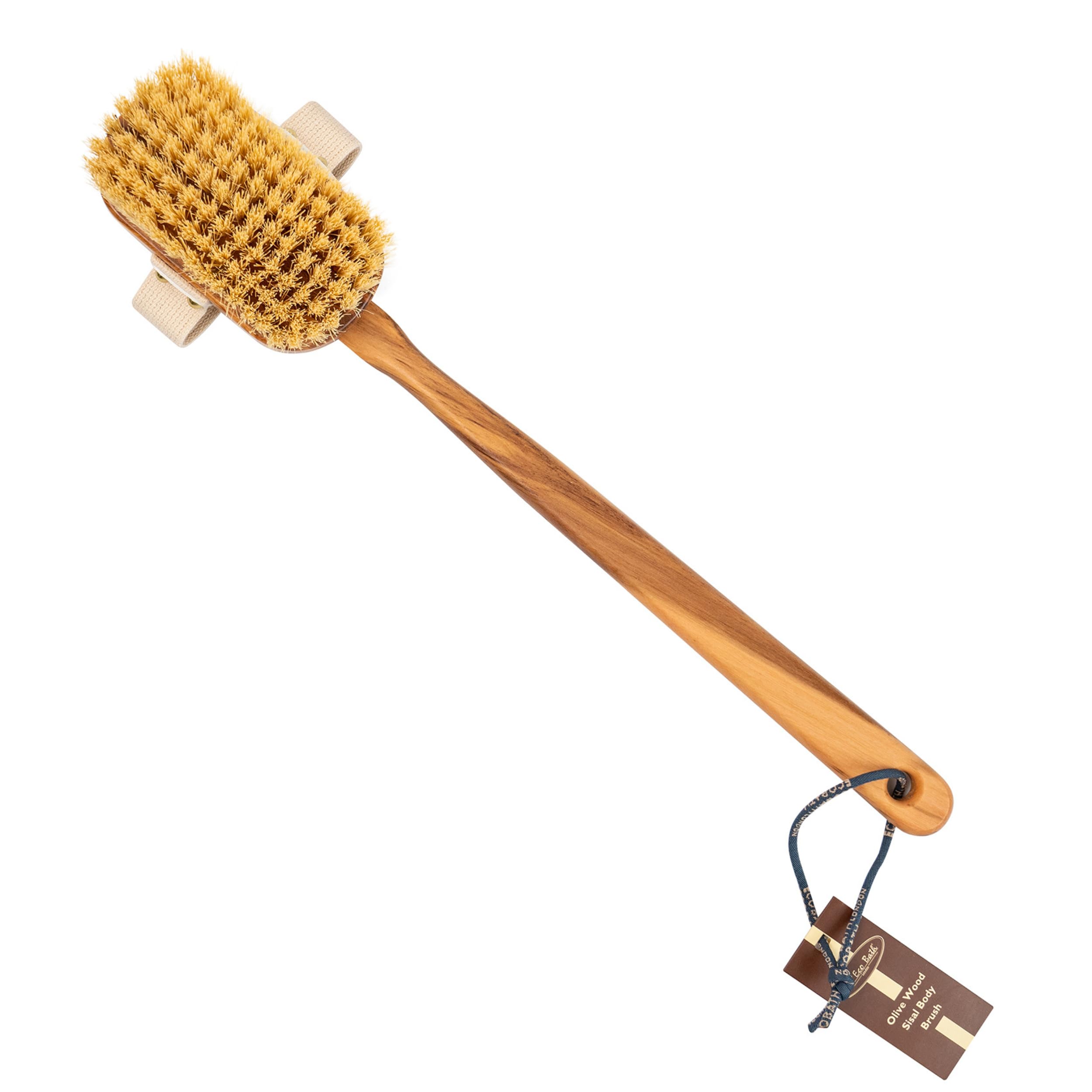 Eco Bath London Luxury Natural Sisal Olive Wood Body Brush - The Ultimate Dry Brushing Body Brush with Firm Bristles and Detachable Handle for Exfoliation, Cellulite Treatment