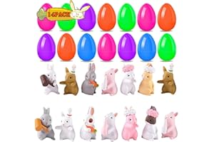 14Pack Easter Basket Stuffers, Easter Bunny Rabbit Figures Hare Figurines for Easter Eggs Hunt, Easter Eggs with Toys Inside 