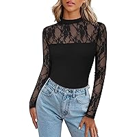 Zeagoo Womens Mesh Sheer Long Sleeve Top Mock Turtle Neck See