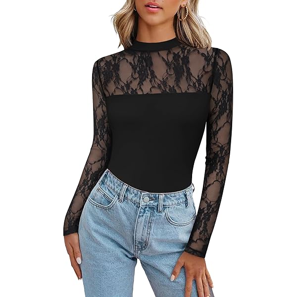 Women Sexy Long Sleeve Gothic Shirt Choker Neck Lace Patchwork Cut