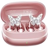 Kinglucky Gen2 Clip-On Earbuds with Butterfly Earrings, Charge & Store Without Removing Earrings, Comfortable Fit & 50H Playtime Bluetooth Open Ear Headphones for Women, Small Ears, Gifts (Rose Gold)