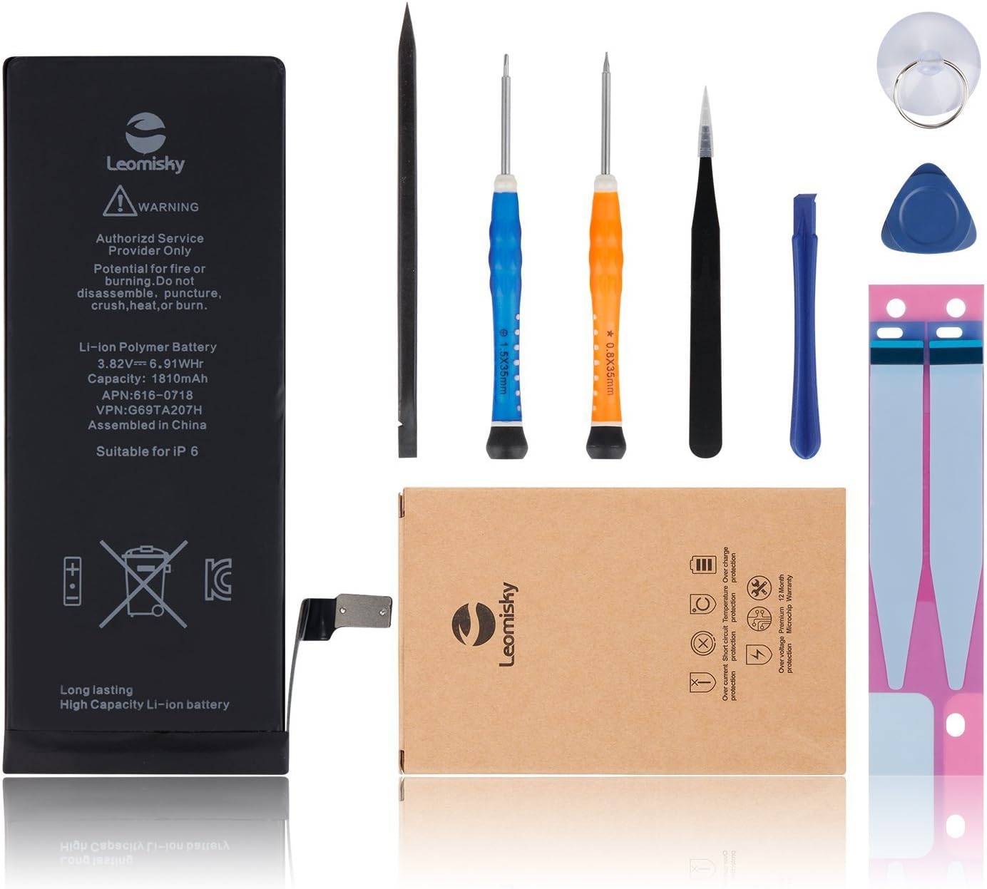 Battery for Model IP 6-Repair Tools Kits and and Instructions,Replace Your Battery in 15 Min - 1 Year Warranty [3.8V 1810mAh Li-ion]