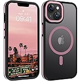 YINLAI Case for iPhone 14 Plus 6.7-Inch, iPhone 14 Plus Phone Case Magnetic [Compatible with Magsafe] Slim Translucent Matte Men Women Girls Shockproof Protective Back Cover, Black/Pink