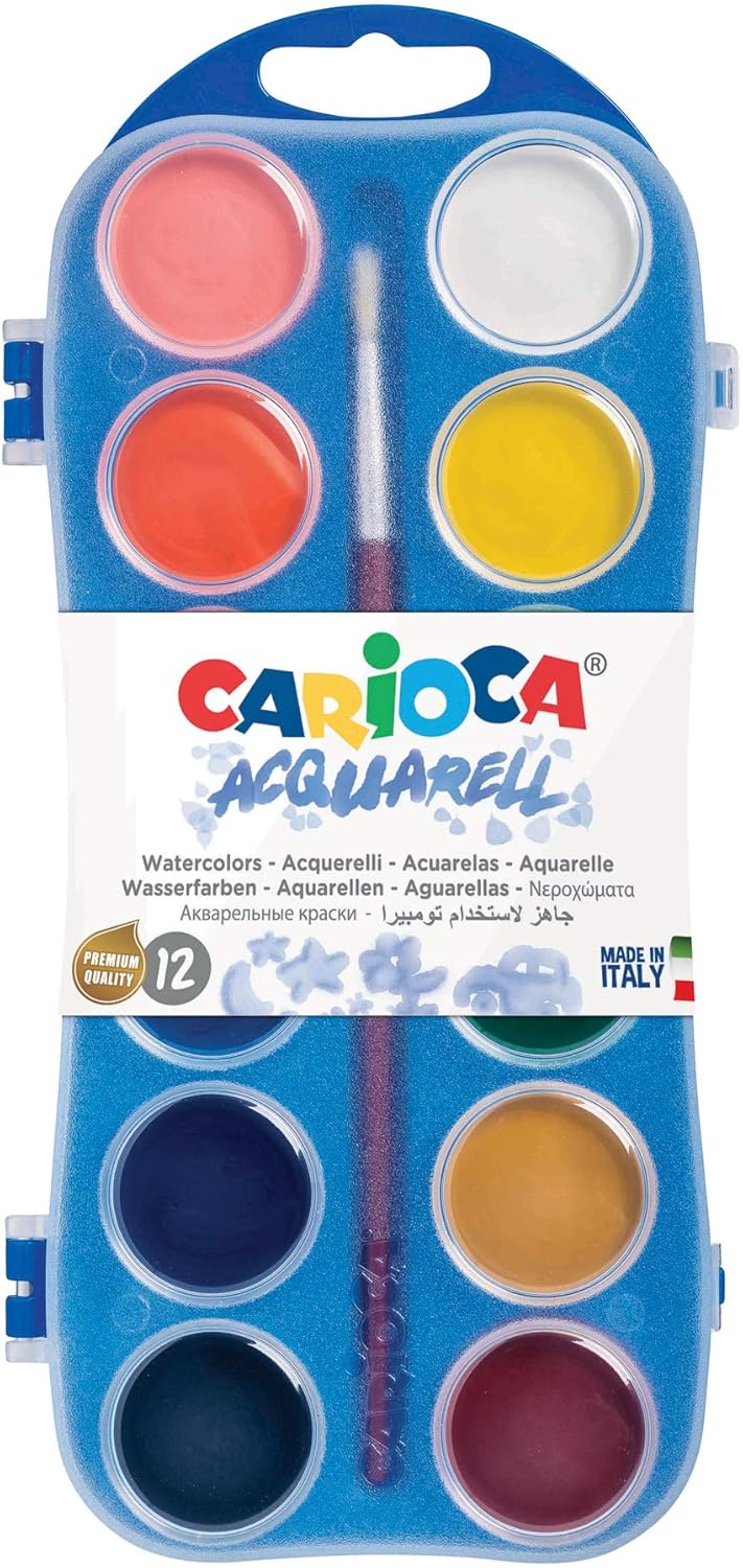 Carioca - Caja 12 acuarelas con pincel, 30 mm (K55123000): Amazon.es: Juguetes y juegos