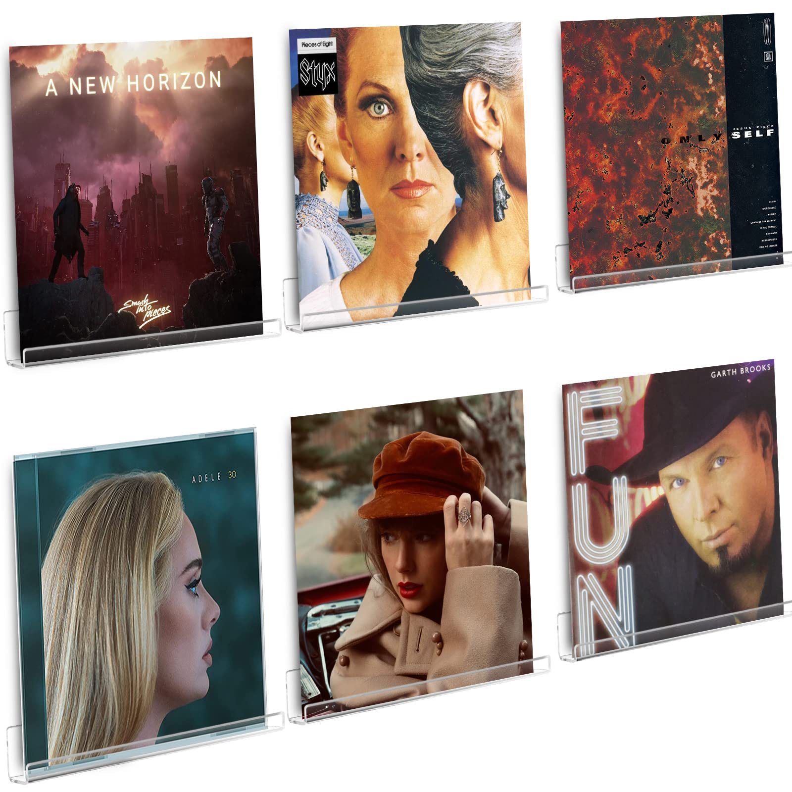 Dezzer 6 Pack Acrylic Vinyl Record Shelf, (30.2 L x 4 W x 4 H cm) Clear Acrylic Album Record Holder, Clear Floating Shelves Wall Mount and Display Your Favorite LP Records in Style