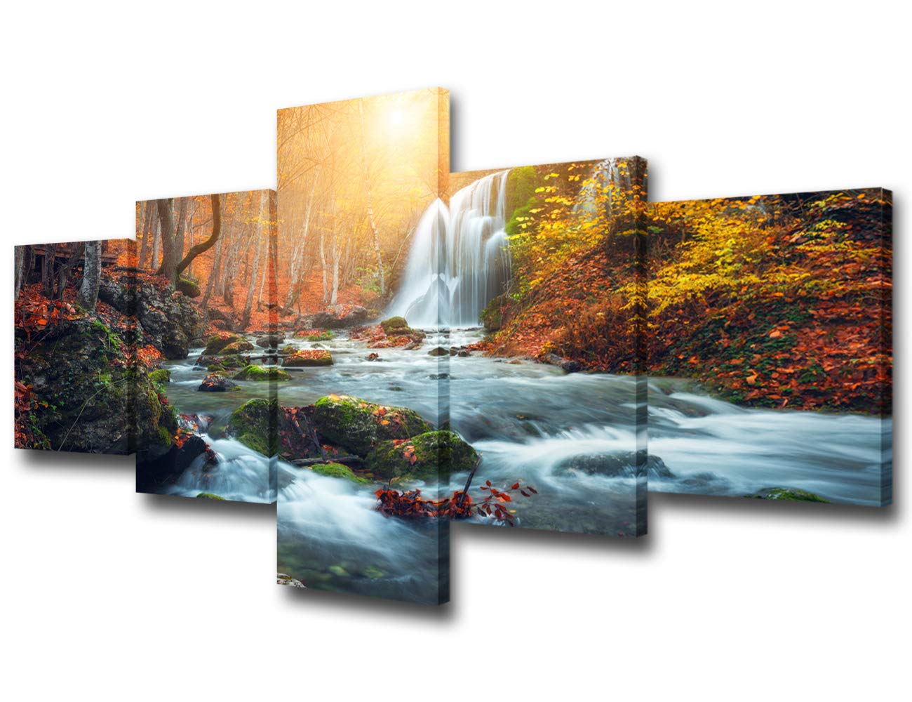 TUMOVO Canvas Wall Art Prints Landscape Waterfall Nature Scenery Painting Modern Artwork 5 Panels Mountain Picture Framed Ready to Hang for Living Room Bedroom Home Office Decor - 50" W x 24" H