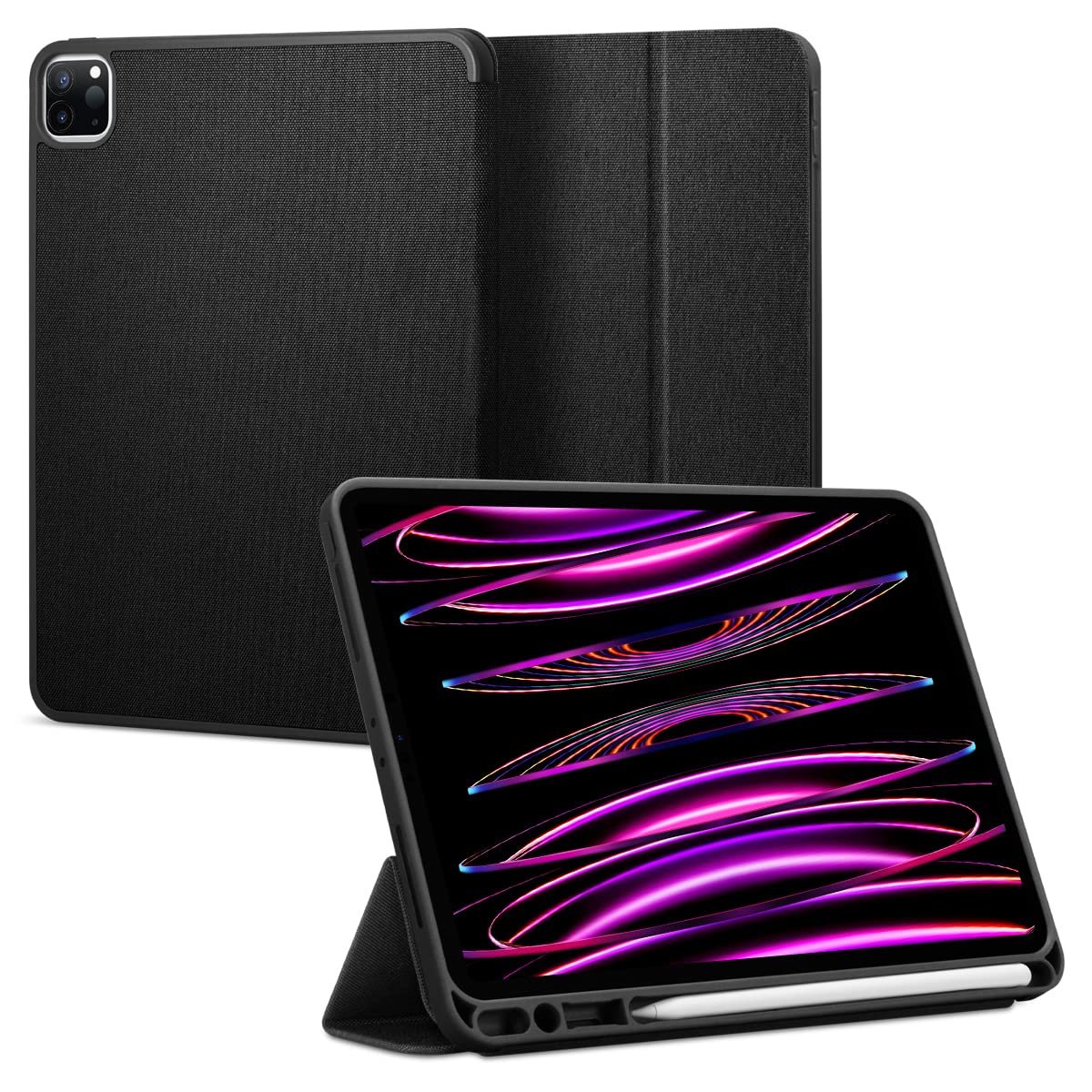 Spigen Urban Fit Case Compatible with iPad Pro 12.9 Inch 6th Generation (2022) and iPad Pro 12.9 Inch 5th Generation (2021) with Pencil Holder/Auto/Sleep Wake Function/TriFold Stand - Black